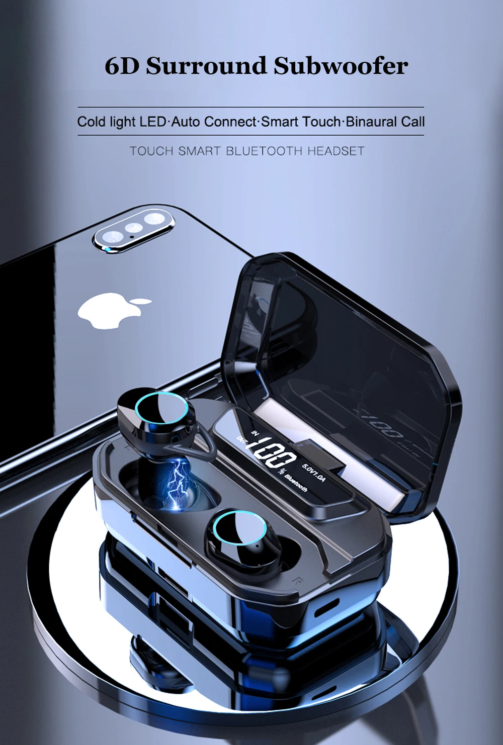 TWS 5,0 Bluetooth 6D супер стерео наушники водонепроницаемые IPX7 беспроводные наушники-вкладыши с 3300 мАч светодиодный внешний аккумулятор