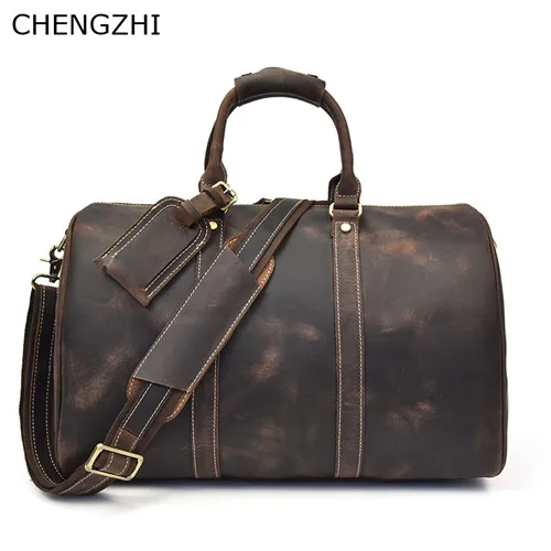 2 CHENGZHICHENGZHI 18 дюймов дизайн винтажная сумка Crazy Horse кожаная мужская дорожная сумка из натуральной кожи сумка-мессенджер - Цвет: 2