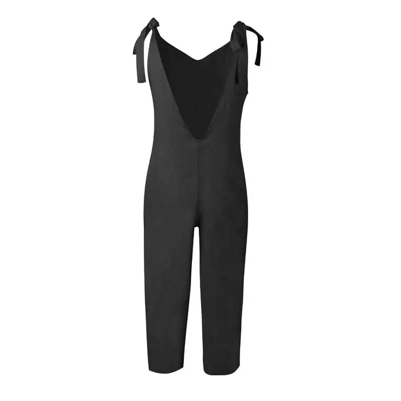 2019 свободные длинные комбинезон Для женщин Летний Пляжный женский без рукавов с v