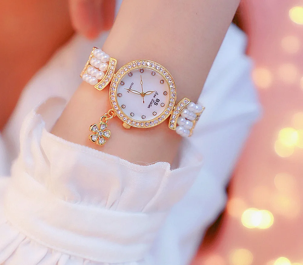 Relogio Feminino Топ бренд жемчужный ремешок женские часы модные женские часы женские Стразы кварцевые часы женский браслет