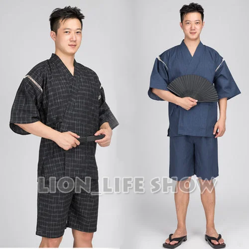 Jinbei-Kimono japonés de verano para hombre, ropa de dormir con pantalones de manga corta, pijama para estar en casa
