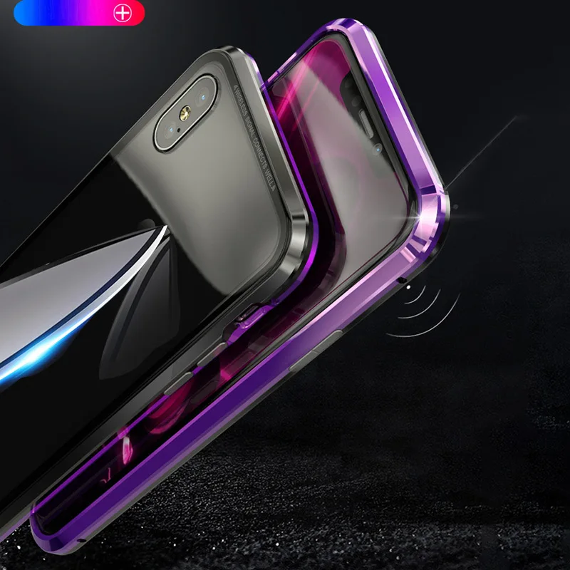 Магнитный металлический чехол BFOLLOW для iPhone 7 8/Plus/X гибридный из закаленного стекла