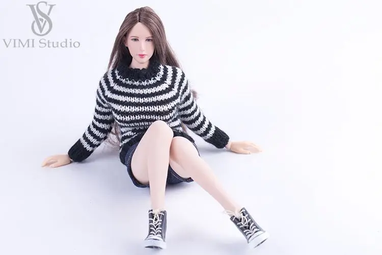VIMI Studio 1/6 черный свитер джинсы короткие брюки костюм Одежда Fit/12 дюймов женский Phicen/Jodoll/VERYCOOL кукла тела VS033