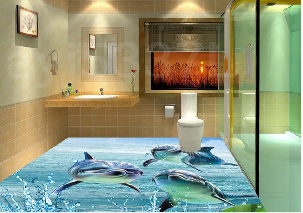

Floor wallpaper 3d for bathrooms Dolphin 3D wall murals wallpaper floor Home Decoration