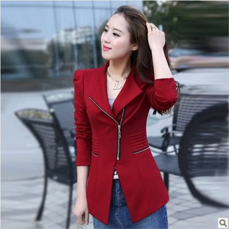 

Spring Autumn Women Wine Red blazer Women Fashion Slim Long Sleeve Zipper Blazer Suit Black Yellow Blazers and Jacket Female