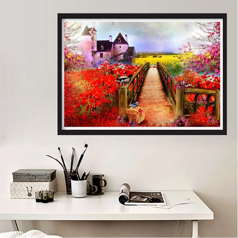 LaoJieYuan 5D DIY Full square Diamond Painting Mosaic red scenery Rhinestone Embroidery Cross Stitch home decor gift | Дом и сад