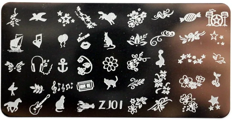 Новое поступление, 10 шт./лот, серия ZJ, 6*12 см, цветочные пластины для штамповки ногтей, штамповка для дизайна ногтей, шаблон для маникюра, инструменты для штамповки ногтей