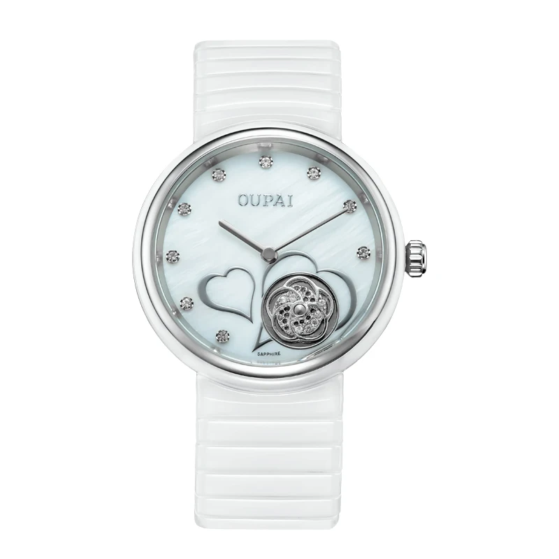

OUPAI Ultrathin Design Lovers Waterproof Watch Women Ceramic Wristwatch Dial Quartz Camellia Watches For Women Romantic Gifts