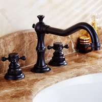 black oil rubbed bronze deck mount dual handles basin faucet 3pcs bathroom lavatory washbasin mixer tap bnf283