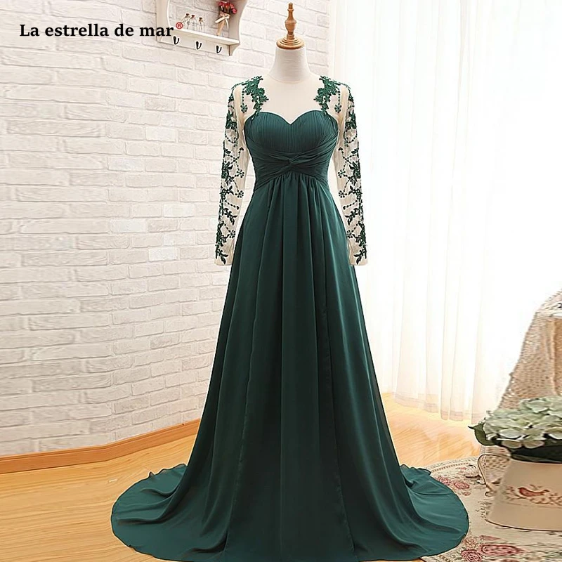 Dark green mother of the bride2021 new Long Sleeves Real Photos A-line Beaded Special Wedding Party Gowns Sweetheart Dress | Свадьбы и