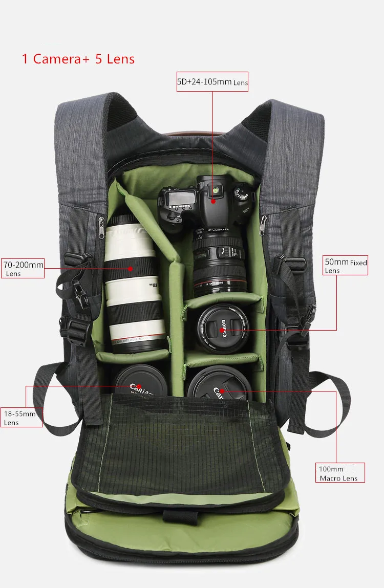 Большой емкости корейский стиль Открытый фотографии рюкзак DSLR водонепроницаемый нейлон камера/видео сумка с держателем штатива дождевик