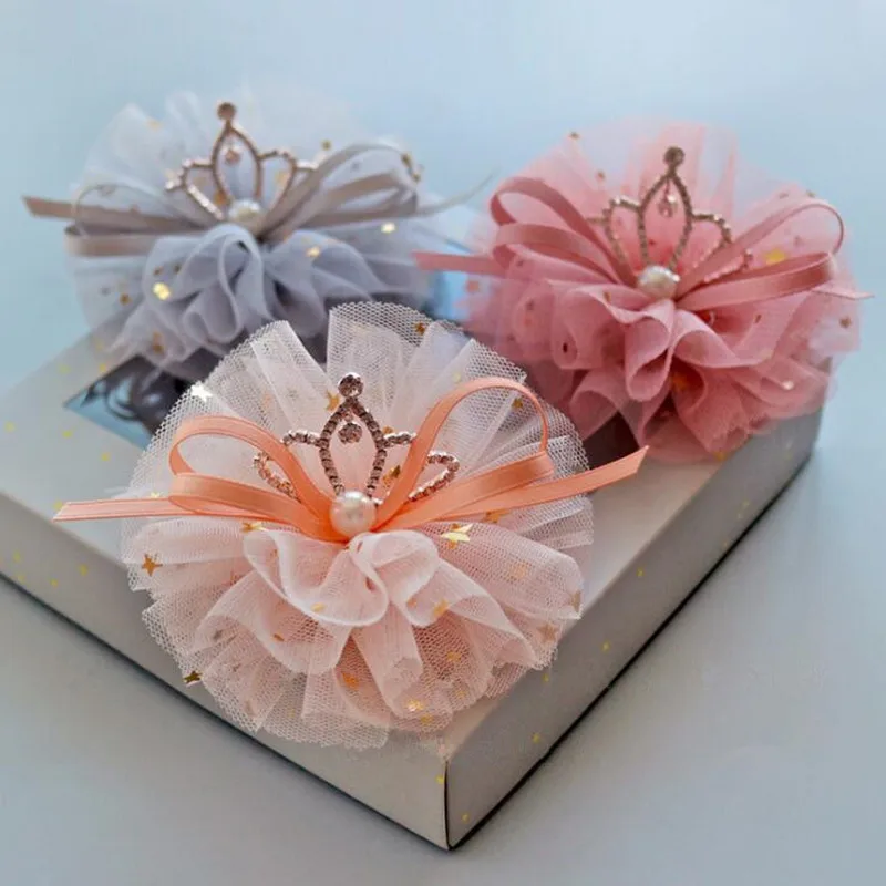 Корона принцесса заколка для волос девушка цветная пряжа жемчуг с бантом Детские