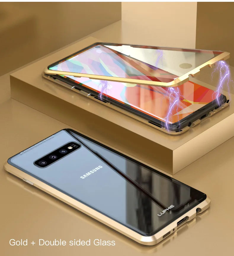 LUPHIE 360 градусов Полный Магнитный чехол для samsung Galaxy S10 Plus S10e Передняя Задняя стеклянная крышка чехол для samsung S10 Магнитный чехол s