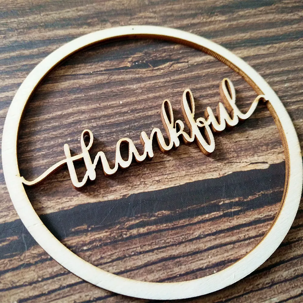 10pcs Wooden Laser Cut Unfinished Round Circle Thankful Script Word Sign Wood Thanks Signs Cursive Words Home Room Decoration | Дом и сад