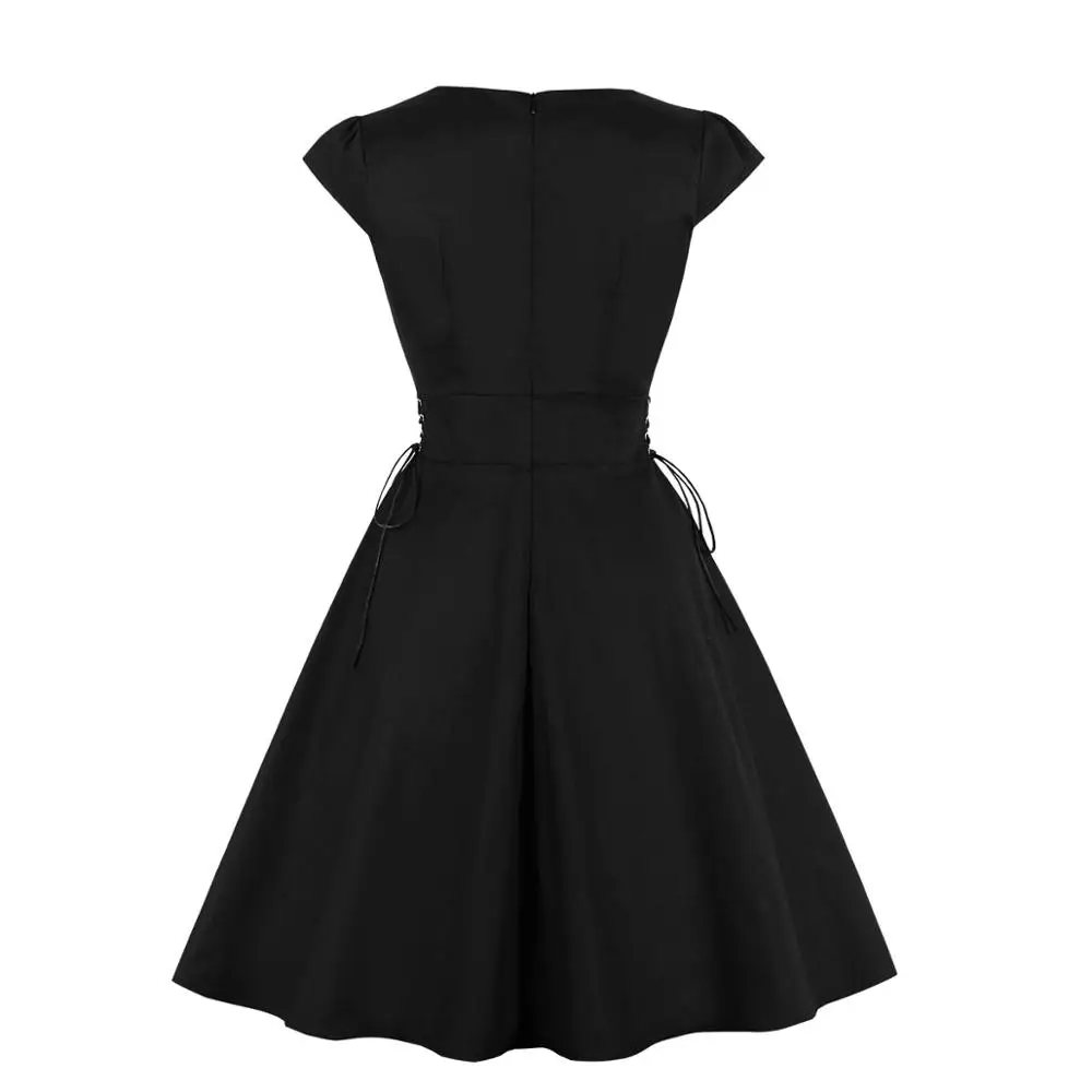 Womens Vintage Black Dress Rockabilly Swing Pin Up Ladies Summer Party Dresses Elegant Gothic Corset Jurken Zomer 2020 | Женская одежда