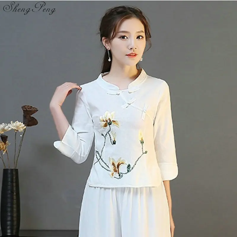 Элегантный Ретро китайское женское платье Cheongsam топы с вышивкой принтом Ципао