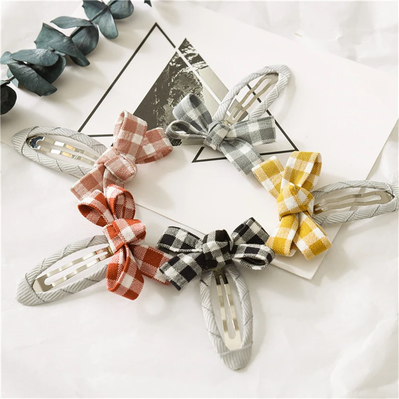2 шт./компл. заколки для волос в Корейском стиле милые с бантом клетку девочек