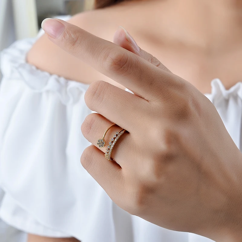 Newbark Мода открыть CZ Обручальные кольца розового золота Цвет зубцами настройки