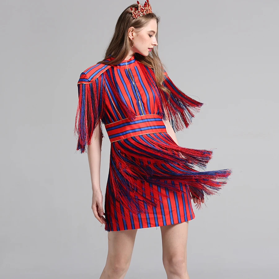 Новые платья 2018 Лето барокко Новая мода Стенд Тонкий золотой нитью Красный Синий