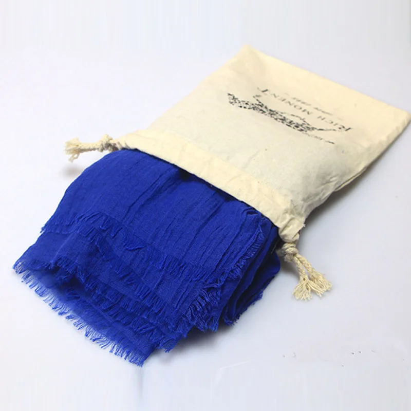 sapphire blue ZFQHJJ 200x130 см Женский Большой Простой хлопковый шарф хиджаб женская льняная Пашмина кисточка Шарфы Шали Обертывания Большие размеры с сумкой - Цвет: sapphire blue