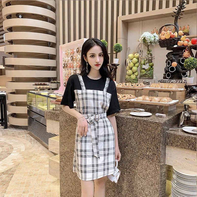 Женское платье в клетку Zogaa хлопковое и льняное с короткими рукавами стиле ретро