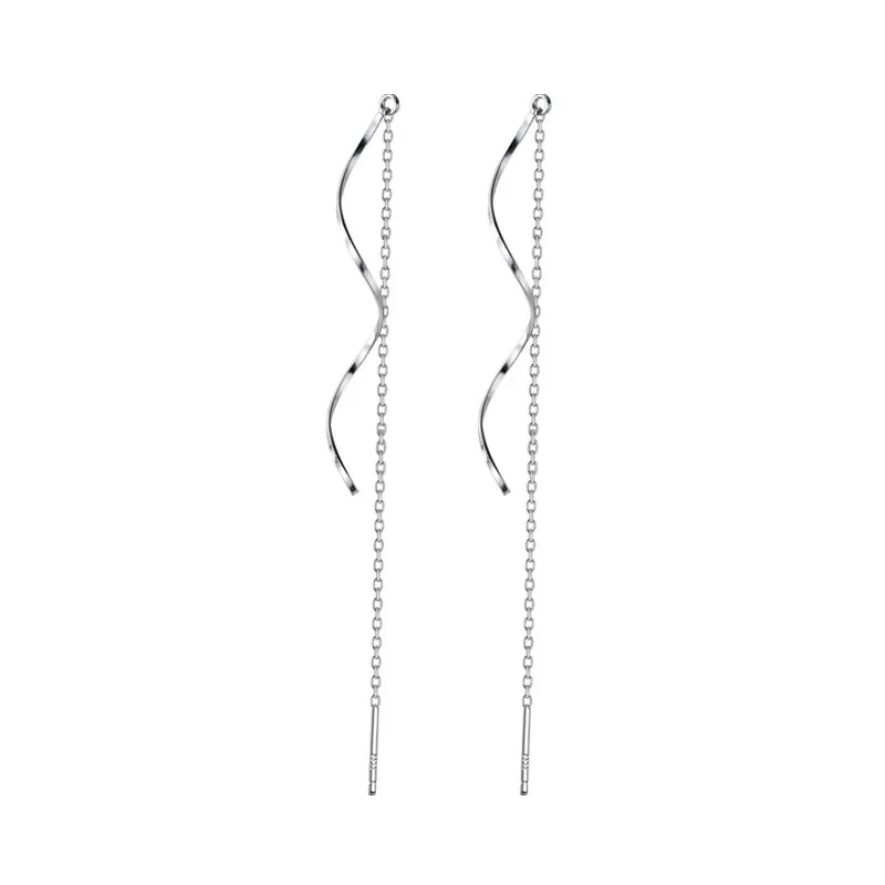 INZATT Real 925 Sterling Silver Long Wave chain Tassel Drop Earrings For Elegant Women Party Fine Jewelry 2019 Accessories Gift | Украшения