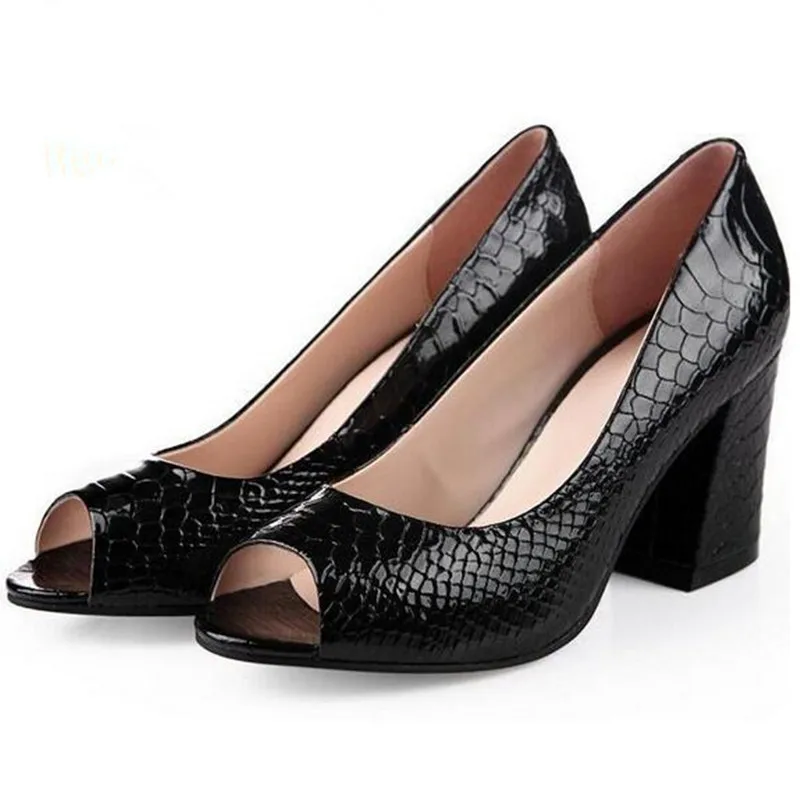 Элегантные удобные женские туфли на высоком каблуке с открытым носком; размера плюс; женская обувь; модные босоножки на высоком каблуке; туфли-лодочки из натуральной кожи