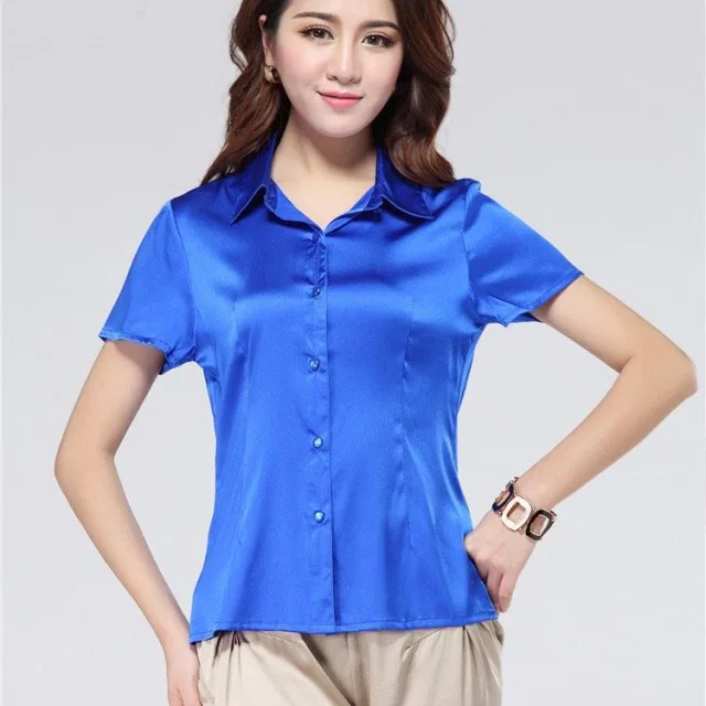Основной плотный стрейч шелк атласная рубашка с короткими рукавами летняя новая