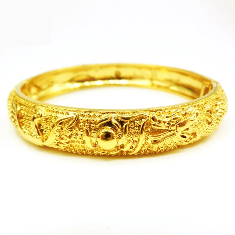 Женский жёлтый свадебный браслет с рисунком дракона Феникса 60 мм|gold bracelet patterns|women