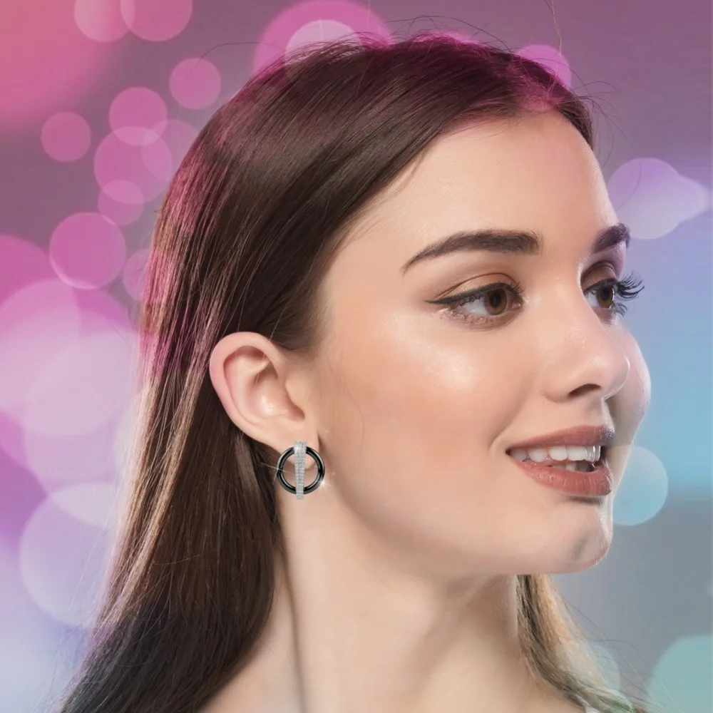 2018 модные здоровые керамические серьги гвоздики с искусственным камнем CZ черные