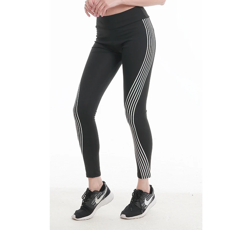 Yomsong Reflection Light Women High Waist Fitness Leggings Striped Casual Laser Workout Pants Sportswear 436 | Женская одежда