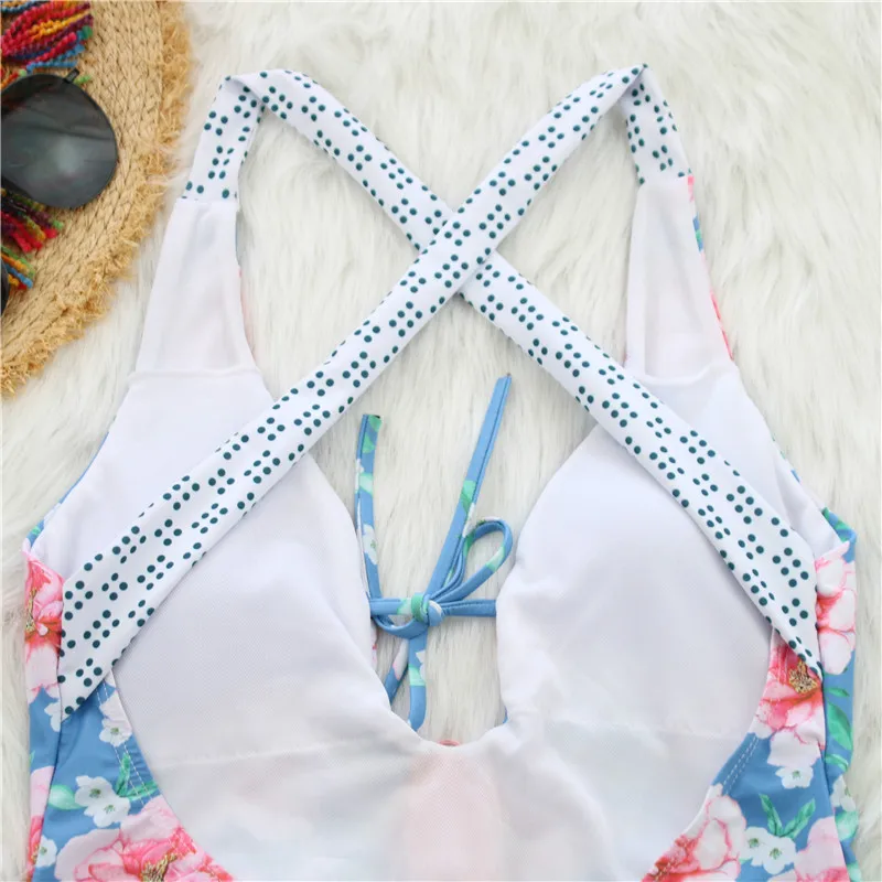 Bikinx Глубокий v бикини с цветочным принтом 2019 mujer Купальники пуш ап высоким вырезом