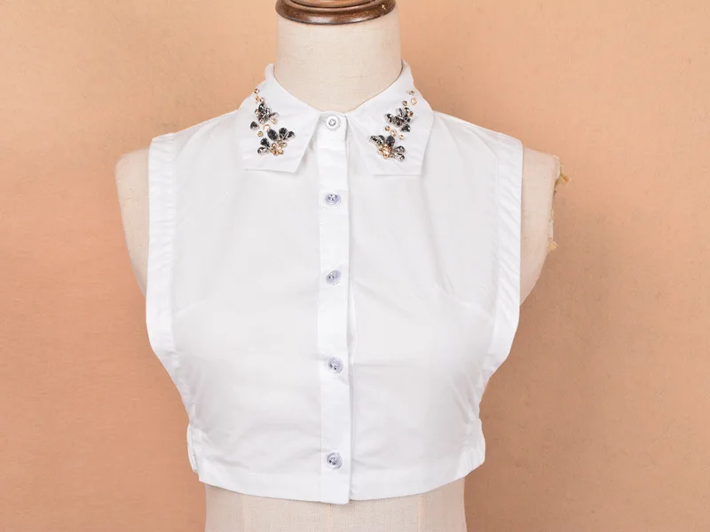 Модный жемчужный поддельный съемный воротник черная ложная рубашка с отложным