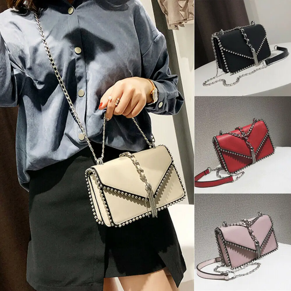 Женская сумка-мессенджер из искусственной кожи с цепочкой и шипами модная сумка