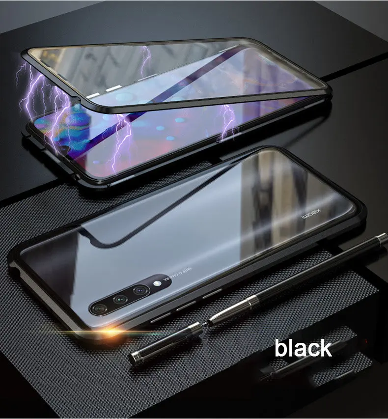 black Магнитный чехол для Xiao mi redmi Note 7 Pro, передний+ задний двухсторонний чехол из закаленного стекла для redmi K20 Pro 7A A2 mi 9T CC9, металлический бампер - Color: black
