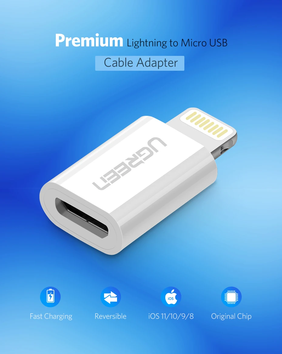 Ugreen USB адаптер для iPhone 8 Lightning-Micro USB для iPhone 11 Pro XS 7 адаптер для быстрой зарядки и синхронизации данных для iPad USB кабель