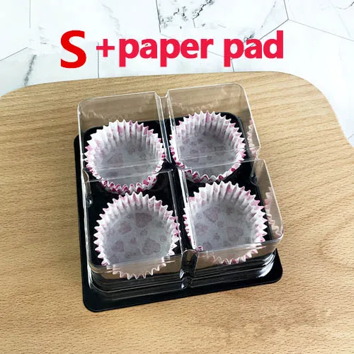 S with paper pad 20 компл. Прозрачный пластиковый держатель для 4 кексов мини-чашка mooncake торт коробки для выпечки Упаковка для кексов контейнер для Выпечки Контейнер для печенья - Цвет: S with paper pad