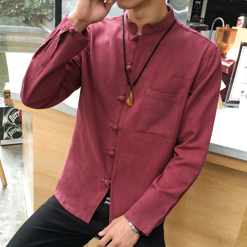 

Nice Spring Men Linen Cotton Blended Shirt Mandarin Collar Breathable Shirts Men Camisa Social China Style Slim Fit Mens Shirt