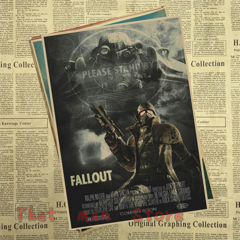 Fallout 3 4 игровой Плакат Украшение для домашнего интерьера крафт-игра плакат рисунок core наклейки на стену 42*30 см - Цвет: Светло-желтый