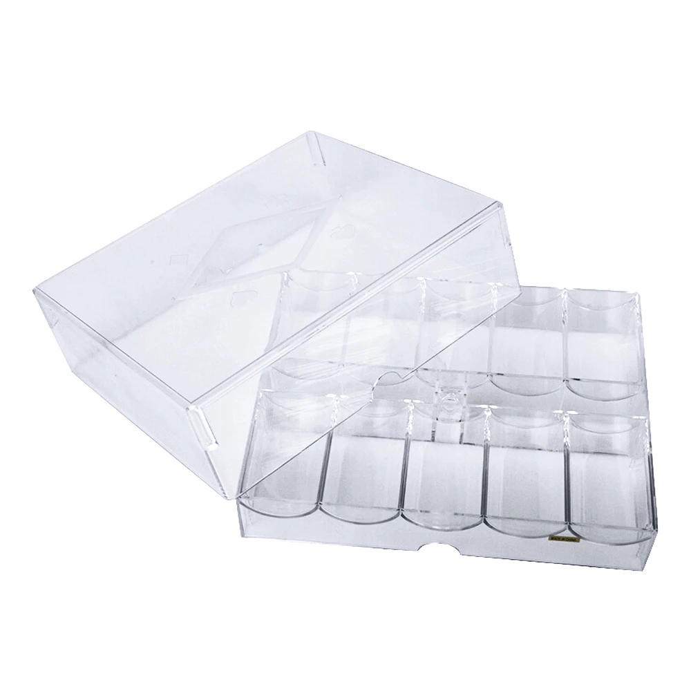 Набор фишек для покера в коробке на поддонах из акрила с прозрачными крышками, черным цветом и прозрачными, для игры в казино Техасский Холдем на 100/200 штук.