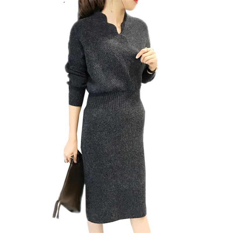 Осень 2020 женское вязаное шерстяное платье свитер с длинным рукавом Женский