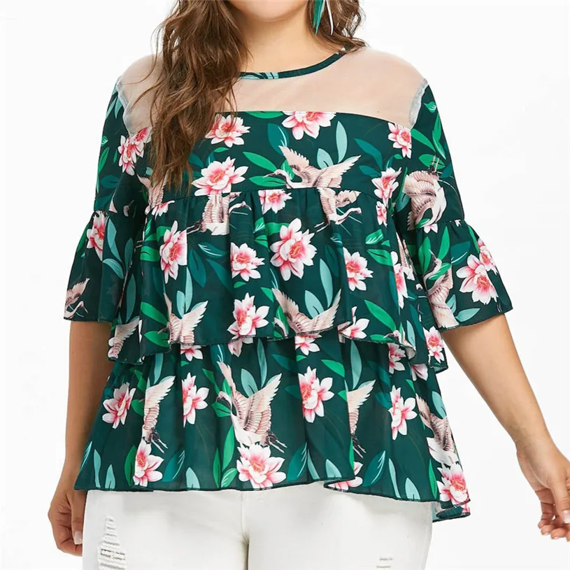 Фото Womail 2018 новинка Женская блузка с принтом большого размера летняя рубашка коротким