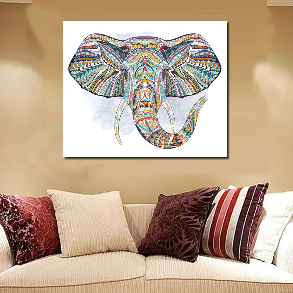 

JQHYART Modern Canvas Oil Painting Abstract elephant Head Animal Decorative Paintings Wall Pictures for Living Room