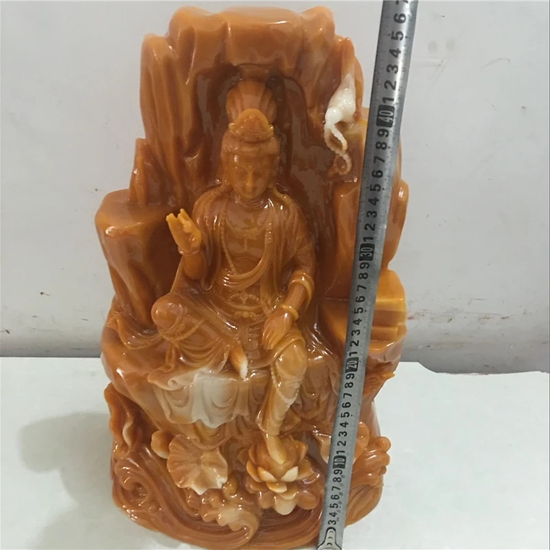 47cm Large Huge- high-grade HOME family efficacious Talisman Mascot Guan yin Buddha Natural yellow jade carving Sculpture statue | Дом и сад