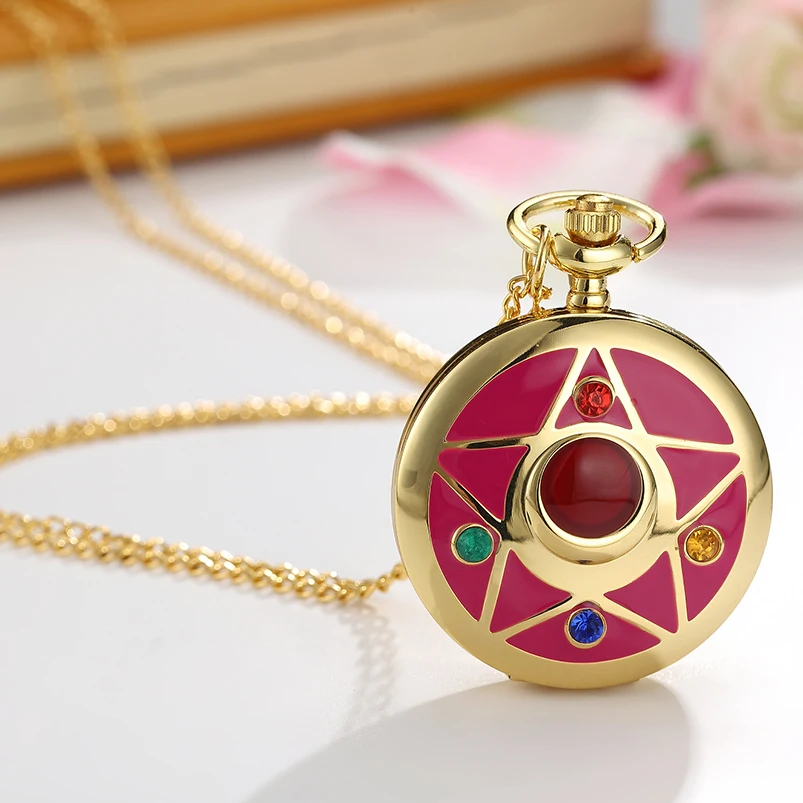 Милые Роскошные золотые карманные часы Аниме Сейлор Мун с цепочкой модные