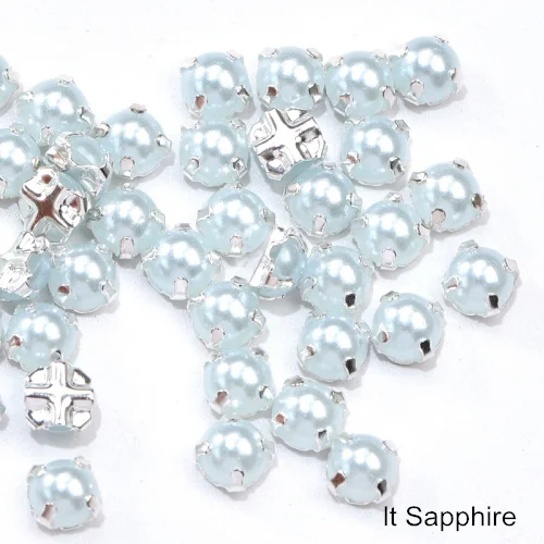 lt sapphire 5 мм, 100 шт, белые стразы для шитья, жемчужные бусины, пришивные стразы с серебряными клешнями, полукруглые жемчужины для рукоделия, B3404 - Цвет: lt sapphire