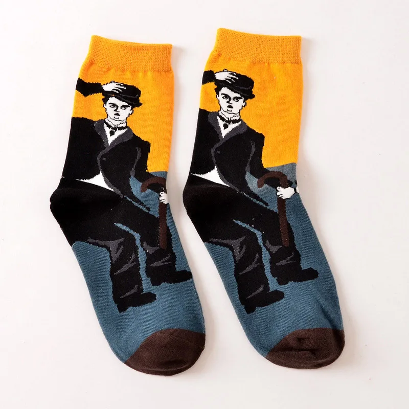 Socks Chaplin Модная женская Ретро абстрактная картина маслом Мадонна Джексон Чаплин леди носки с кроликами хлопок Crew Рождество Sox Милый Забавный Новинка - Цвет: Socks Chaplin