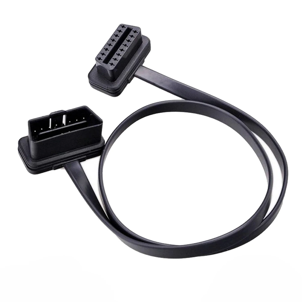 Плоский тонкий как лапша OBDII OBD2 16Pin ELM327 мужчина к женскому локоть расширение OBD 2
