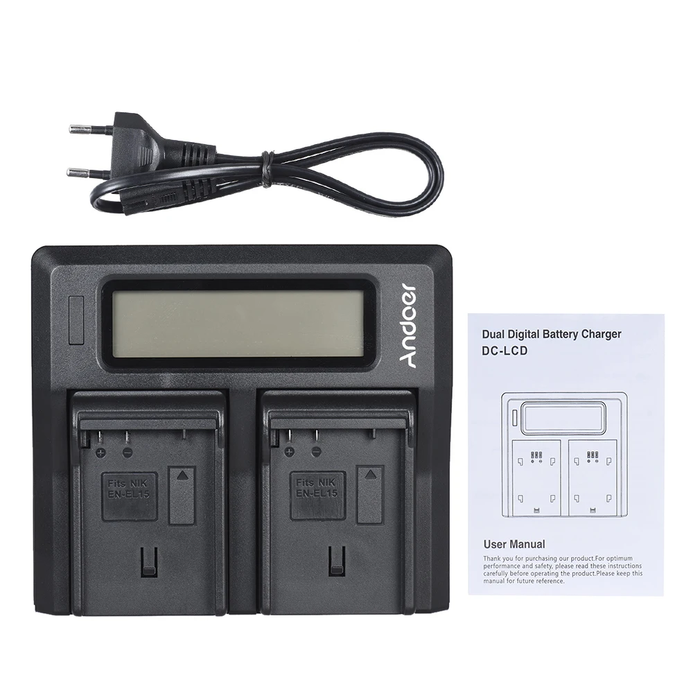 Зарядное устройство Andoer для цифровой камеры Двухканальное зарядное с ЖК