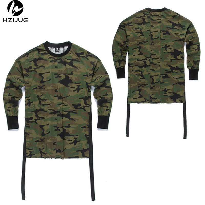 Мужская камуфляжная футболка с длинным рукавом в стиле хип хоп|tyga fashion|men topst shirt